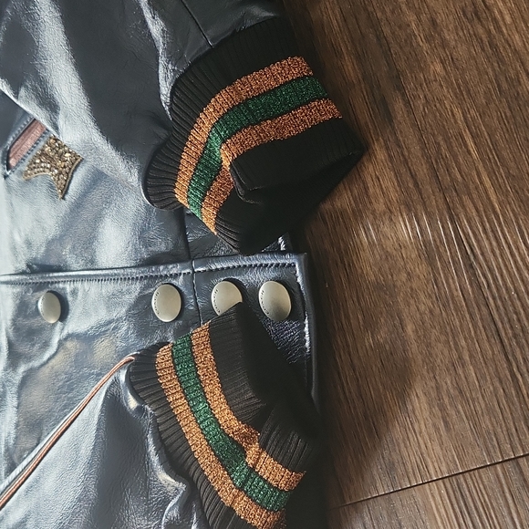 NWT Coach Shrunken Leather Varsity Jacket In Metallic Cadet Blue - Picture 17 of 17